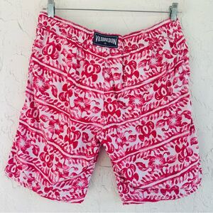 VILEBREQUIN Shorts Men XXL Swim Board Trunks Turtle Flower Print Lined Red White